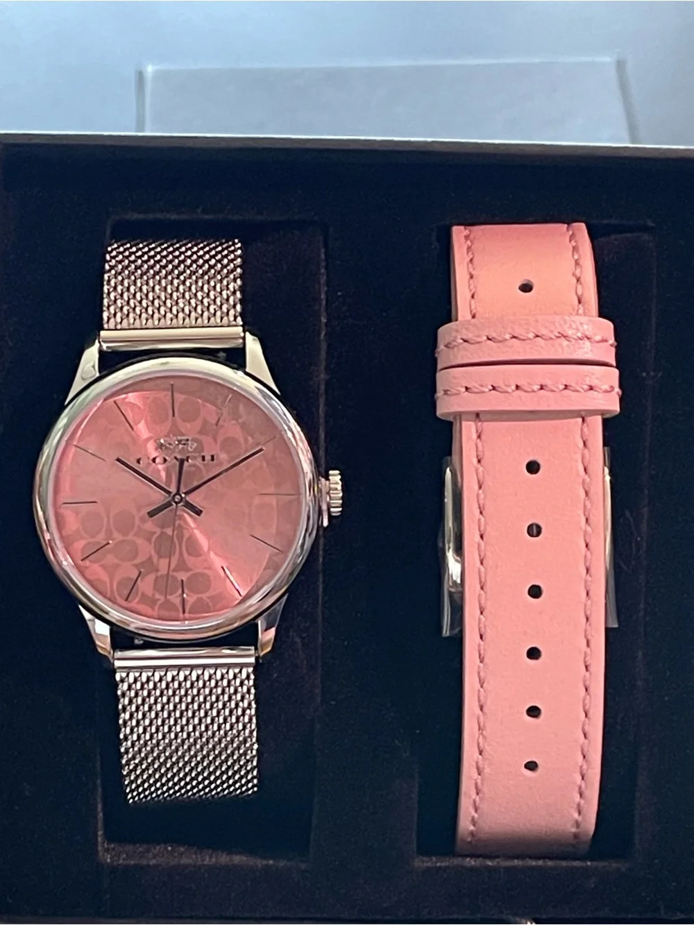 Coach Women’s Signature Pink Dial Watch Set – NWT With Box & Extra Strap